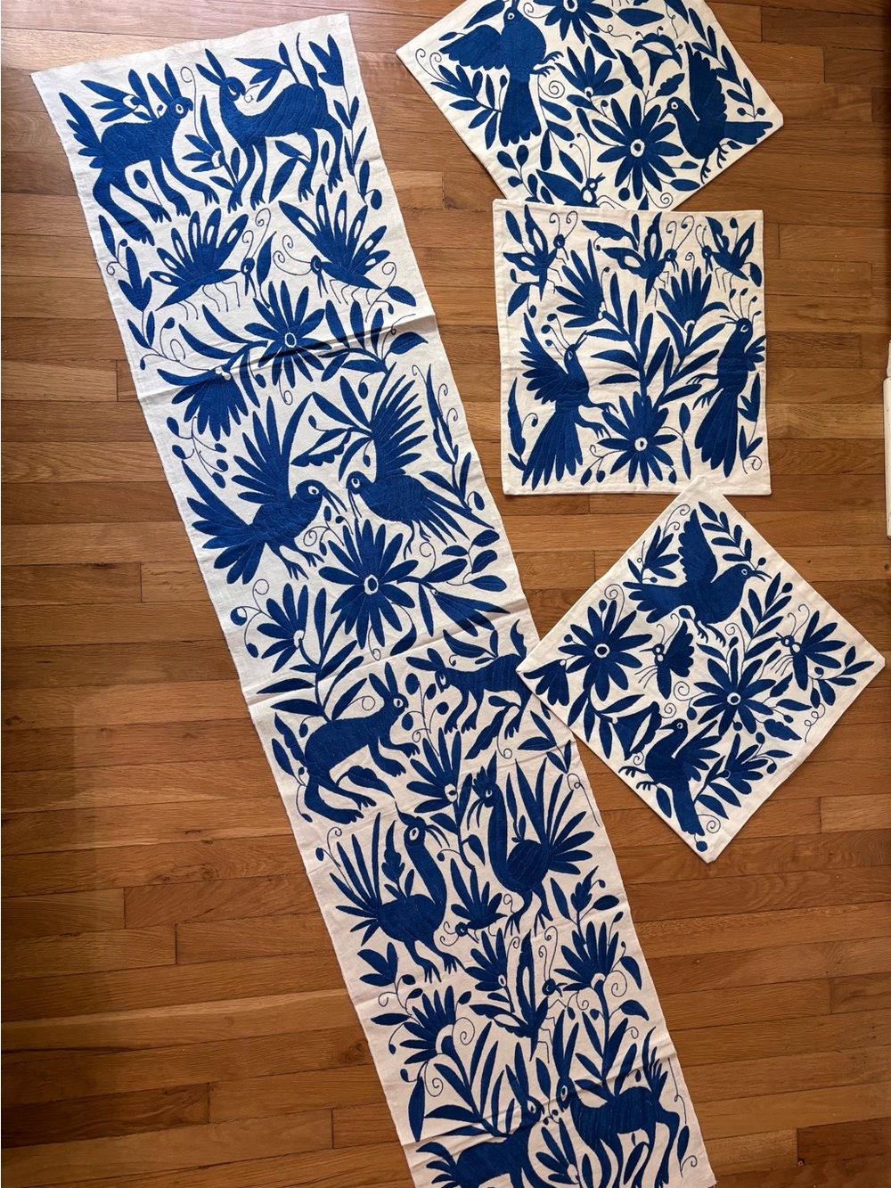 Otomi Hand  Embroidered Table Runner and Pillow Cases Set